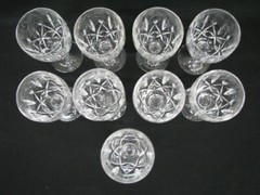 Set of 9 Crystal Vertical Cut Multi-sided Stem 7″ Wine Glasses; Vtg. and Mint