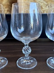 3 Vintage Czech Bohemia Crystal Claudia Clear Ball Stem Wine Glasses 6 1/2″ Tall
