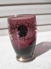 4 Vintage Amethyst Czech Hand Painted Gilt & Enameled Cordials Gorgeous !