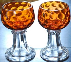 Set 4 Hand Blown ORANGE OPTIC COIN DOT GLASS Water Goblets EMPOLI ITALY 1960s