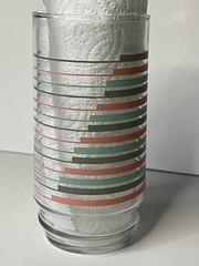 MCM Vintage Tumbler Glasses Set Teal Turquoise Grey Pink Striped Pattern