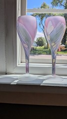 Pair of NOUVEAU ART SATIN WINE GLASSES BY RUEVEN Pair of 2 10 inches tall