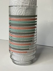 MCM Vintage Tumbler Glasses Set Teal Turquoise Grey Pink Striped Pattern