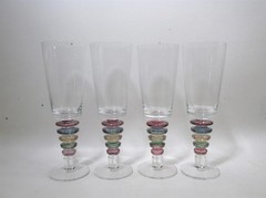 Vtg Block China Crystal Carnival 4 – 9” Water Goblets Multicolor Ring Stems
