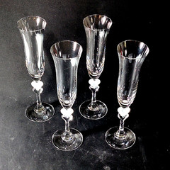 GORHAM AMORE HEART CHAMPAGNE FLUTES, Frosted Crystal, 10″, Germany, 4PCS