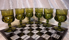 6 Vintage King’s Crown Colony Color Green Water Wine Glasses Goblets 5 3/4″ Set
