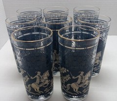 Warrior Mid Century Arabian Knight Jasper Ware Vintage Drinking Glasses Set Of 8