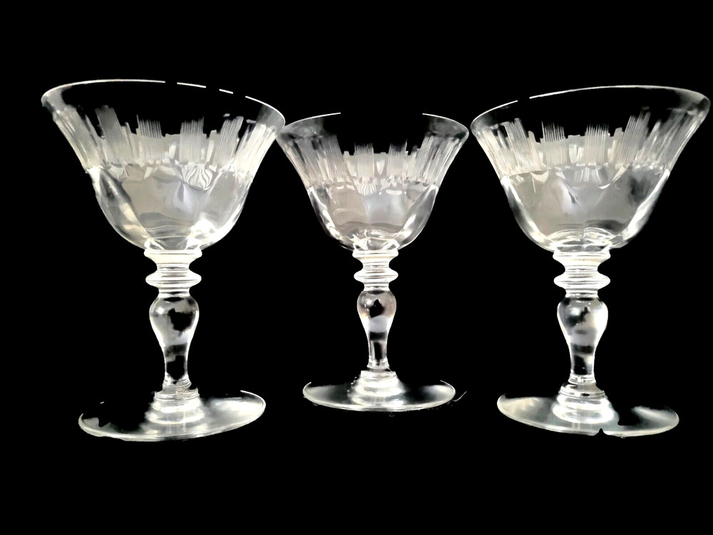 HAWKES CRYSTAL SHERATON BORDER set of 3 Champagne Coops STEM #6030
