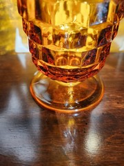Set of 6 Vintage Indiana Whitehall Amber Glasses, Cubits Design, 6″ Tall, VGC