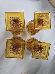 Indiana Glass Colony Park Lane Amber Wine Water Goblet Footed set of 4