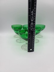 6 Vtg Anchor Hocking Bubble Foot Boopie Green Champagne/Tall Sherbet Glasses