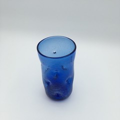 Blenko Cobalt Blue Crackle Glass Pinched Dimpled 6″ Tumbler