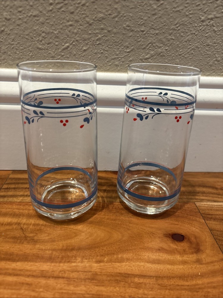 Set of 2 Corelle Corningware Country Violets 14 oz Drinking Glass Tumblers 6″