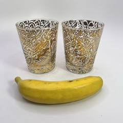 Vintage Hollywood Regency Gold Gilt Glasses MCM Cocktail Tumblers Pair