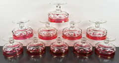10 Tiffin Franciscan Kings Crown Ruby Flashed Champagne Sherbet Set Vintage MCM