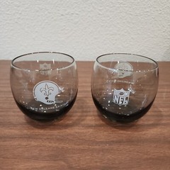 2 Vintage 1970s New Orleans Saints Smoked Glasses NFL Tumbler Glass Rolly Polly