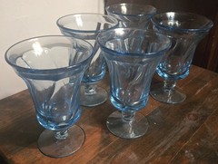 Set of 5 Vintage Fostoria Lt. Blue Swirl Juice/water/ic Tea Glasses, 4 7/8″