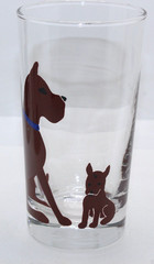 Libbey Dog and Puppy 4 Glass Set Poodle Boxer Bull Dog Schnauzer Dogs Puppies