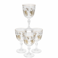 Set of 4 Vintage Bohemian Czech Cut Crystal Gold Gilt Goblets 1950s–1970s