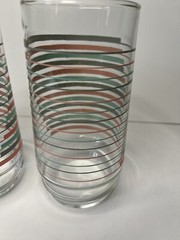 MCM Vintage Tumbler Glasses Set Teal Turquoise Grey Pink Striped Pattern