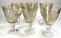 Block Basics Hand Blown Goblets Etched Leaves & Grapes Set of Six 16oz
