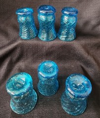 Vintage Mid Century Hand-Blown Spiral Swirl Blue Glasses 6 Mini Small 3″ Footed