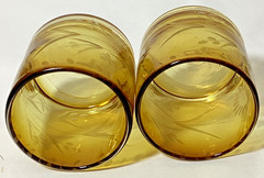 Bobby Flay Amber Floral Etched Lowball Rocks Glasses Set Of 2