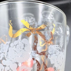 Rose Classic Libbey Old Fashioned Low Ball Glasses Set /4 White Floral-Gold Bow