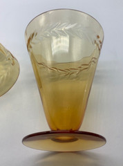 Seneca Amber Glass LAUREL WREATH Cut Optic 9 oz Footed Tumbler 4 1/2 «, Set 2