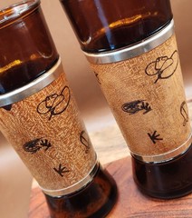 Vintage Siesta Ware Amber Glass Tumblers Pair Wood Jacket Western Cattle Brands