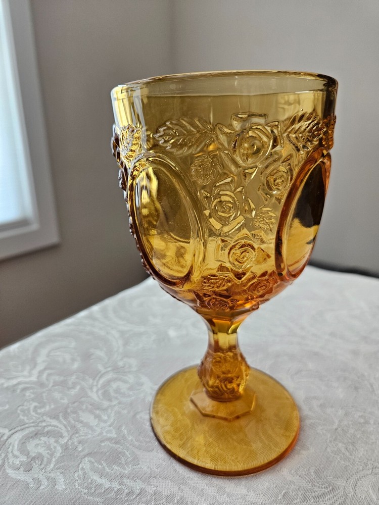L G Wright Glass Amber Mirrors and Roses Goblet