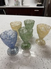 MCM Spaghetti String Footed Barware Juice Glass Set 5 Color Mid Century Mint