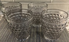 Vintage Hobnail Glass Drinking Tumblers Smoke Gray 4”Tall Set Of 4.