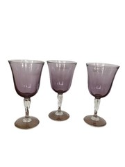 3 Amethyst 8” Tall Water or wine Goblets By CRISTAL D’ARQUES Durand 10 oz.