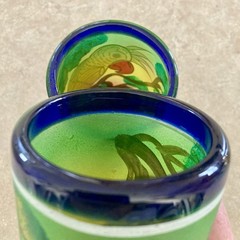 Handblown Mexican Tropical Cockatoo Bird Cocktail Tumblers /Glasses Colorful Set