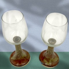 Pair Of Hand Thrown Pottery Wine Glasses With Pottery Stems And Glass Cups