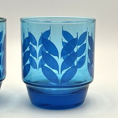 MCM J. WM Hale Cobalt Blue Leaf Lowball Cocktail Drink Glasses Set of 2