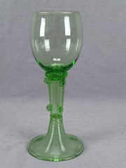 German Bohemian Blown Green Glass & Gilt 6 5/8 Inch Roemer Hock Wine Glass