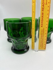 (4) Emerald Green GEORGIAN Glasses Tumblers MCM Vintage Anchor Hocking 4”