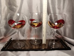 3 Monarch Crystal «Le Fleur» Stained Glass Style Balloon Wine Glasses Goblets