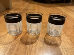 Vintage MCM design Libbey Black & White Stripe 3 Juice Highball glasses 3.5”