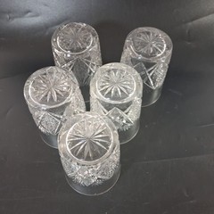 ABP American Brilliant Cut Glass Whiskey Tumblers Fan Diamond Set of 5