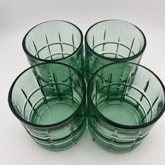 Set (4) Anchor Hocking Tartan Plaid Green Lowball Glasses Christmas Bar