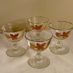 Vtg 4 Libbey Gold Leaf Champagne Sorbet GlassesGolden Leaf Clear Gold Rim MCM