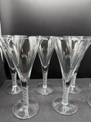 Reticello Latticino Stem Goblets Venetian Murano Style Hand Blown Art Glass Set