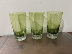 Winterthur Green Jewel Tone Bubble in Bottom – Lot of 3 Highball Glasses