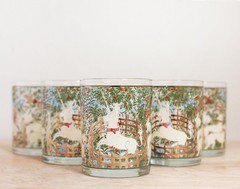 Set of 5 Cera Enchanted Forest Last Unicorn 22K Double Old Fashion Tumblers