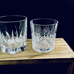 Vtg Crystal Double Old Fashioned Glasses Mismatched Heavy Set Of 4 Mixed