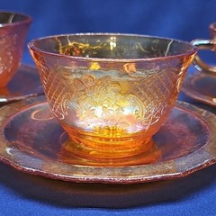Set of 3 Federal Marigold Iridescent Depression Glass Normandie Cups And Saucer