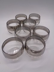 8 Vtg MCM Silver Band ROLY POLY Cordial Glasses 3 oz Dorothy Thorpe Style